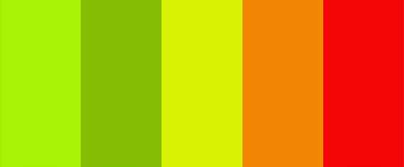Bright palette of green and red colors. All colors are in HEX format