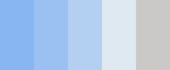 A palette of pastel blue shades. These colors will give your project a lightness similar to fluffy clouds in the sky.