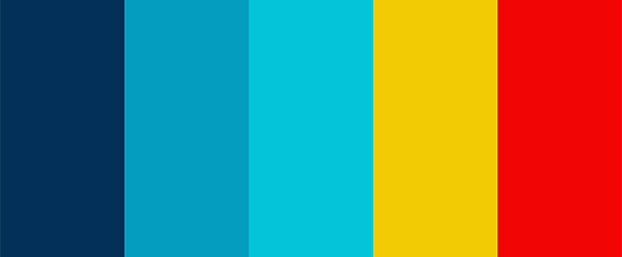 Retro color - a color palette that includes tones of blue, yellow and red