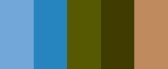 This palette contains blue and green colors with codes in the HEX format