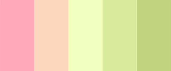 A palette of delicate pastel shades of pink and green