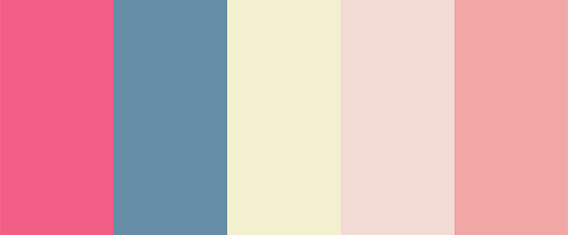 A palette of pastel shades of blue and pink