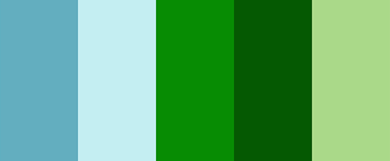 Яскрава природа - це набір блакитних та зелених кольорів у HEX форматі
