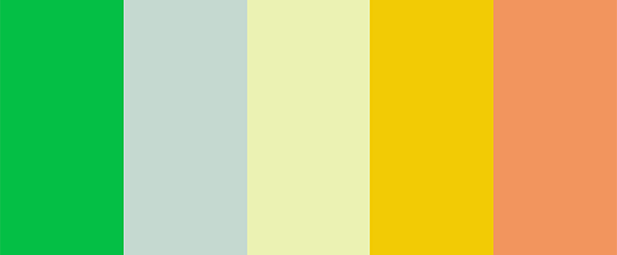 Витончена кольорова палітра, що містить ніжні відтінки блакитного, помаранчевого, зеленого та жовтого кольорів