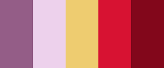 Ніжні відтінки фіолетового та червоного, з яскравими назвами та HEX кодами